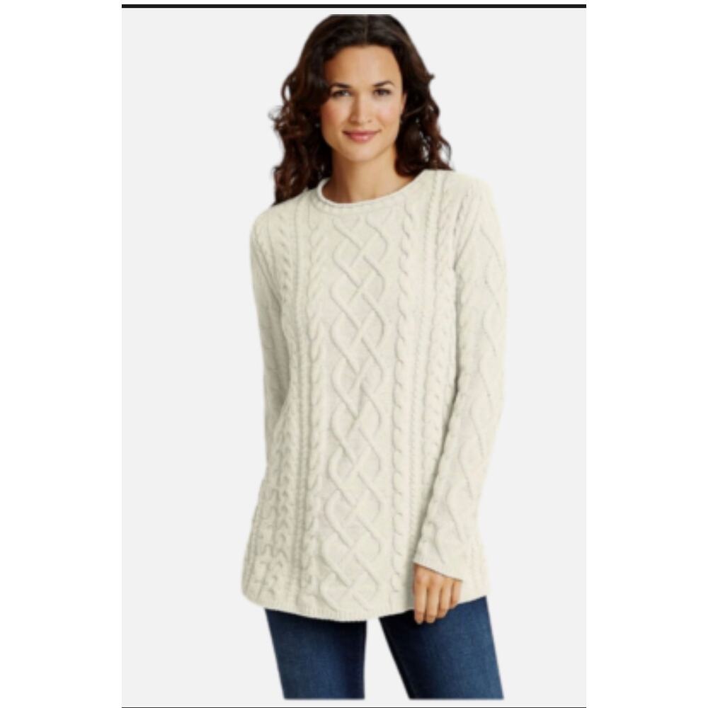J. JIll Chenille Cable Knit Fisherman Tunic Sweater Bone White Plus 1X